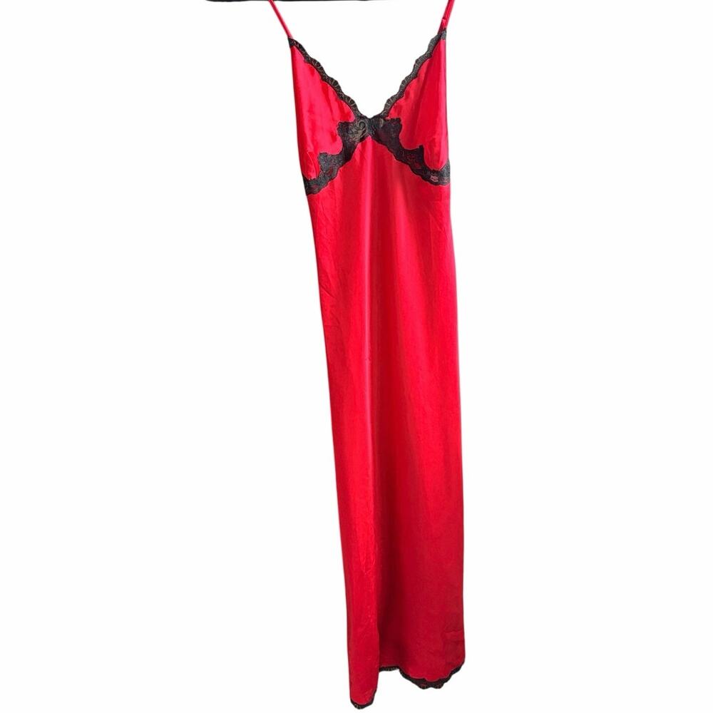 vintage y2k erika taylor red slip nightgown maxi dress lace bust size small